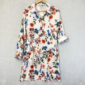 Grifflin Paris Shirt Dress Womens Medium Floral Long Sleeve Belted Roll Cuff